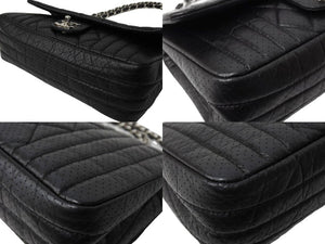 CHANEL シャネル マドモアゼル パンチング ショルダーバッグ ココマーク 11番台 ラムスキン ブラック シルバー金具 美品 中古 66522