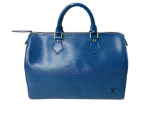 Load image into Gallery viewer, LOUIS VUITTON ルイヴィトン スピーディ30 エピ ボストンバッグ M43005 PVC レザー ブルー ゴールド金具 美品 中古 66523