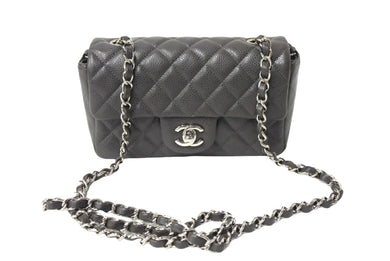 極美品 CHANEL シャネル ショルダーバッグ ミニマトラッセ ソフトキャビア チェーンショルダー 17番台 17cm グレー シルバー金具 中古 66530
