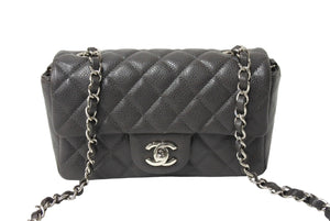 極美品 CHANEL シャネル ショルダーバッグ ミニマトラッセ ソフトキャビア チェーンショルダー 17番台 17cm グレー シルバー金具 中古 66530