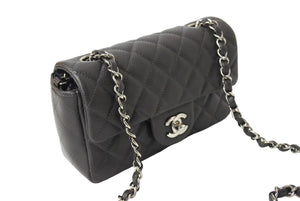 極美品 CHANEL シャネル ショルダーバッグ ミニマトラッセ ソフトキャビア チェーンショルダー 17番台 17cm グレー シルバー金具 中古 66530