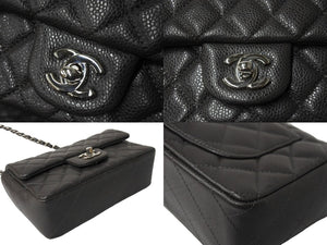 極美品 CHANEL シャネル ショルダーバッグ ミニマトラッセ ソフトキャビア チェーンショルダー 17番台 17cm グレー シルバー金具 中古 66530