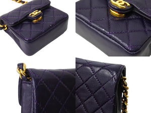 極美品 CHANEL シャネル ミニ マトラッセ チェーン ショルダーバッグ 1番台 パープル ゴールド ラムスキン ゴールド金具 ココマーク 中古 66533