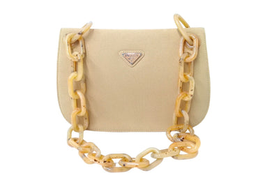 PRADA プラダ プラチェーンショルダーバッグ B6436 べっ甲柄 ベージュ コットンキャンバス 美品 中古 66534 