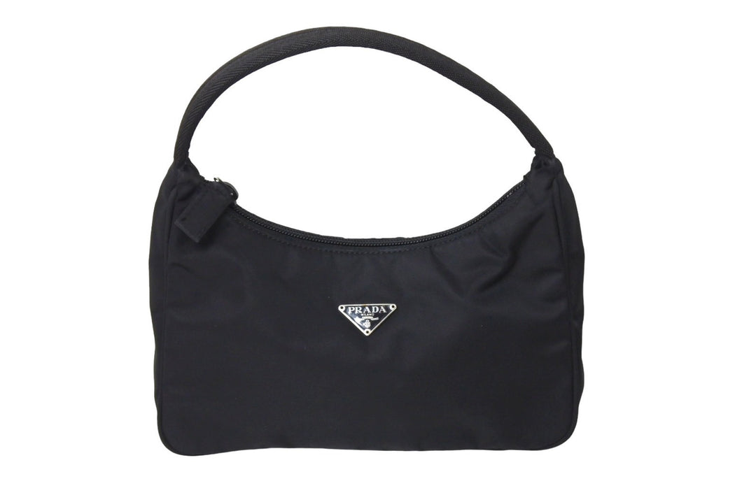 PRADA プラダ ホーボー ハンドバッグ ワンショルダーバッグ MV515 トライアングルロゴ ナイロン ブラック 美品 中古 66547 