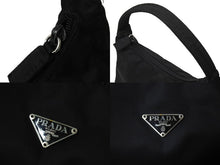 画像をギャラリービューアに読み込む, PRADA プラダ ホーボー ハンドバッグ ワンショルダーバッグ MV515 トライアングルロゴ ナイロン ブラック 美品 中古 66547 