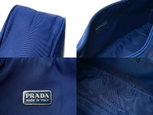 極美品 PRADA プラダ ハンドバッグ MV515 ホーボー ミニバッグポーチ 三角ナイロン ブルー シルバー金具 中古 66549 