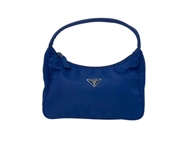 極美品 PRADA プラダ ハンドバッグ MV515 ホーボー ミニバッグポーチ 三角ナイロン ブルー シルバー金具 中古 66549 