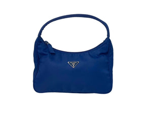 極美品 PRADA プラダ ハンドバッグ MV515 ホーボー ミニバッグポーチ 三角ナイロン ブルー シルバー金具 中古 66549 