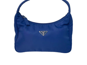 極美品 PRADA プラダ ハンドバッグ MV515 ホーボー ミニバッグポーチ 三角ナイロン ブルー シルバー金具 中古 66549 