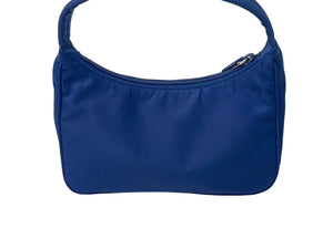 極美品 PRADA プラダ ハンドバッグ MV515 ホーボー ミニバッグポーチ 三角ナイロン ブルー シルバー金具 中古 66549 