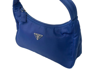 極美品 PRADA プラダ ハンドバッグ MV515 ホーボー ミニバッグポーチ 三角ナイロン ブルー シルバー金具 中古 66549 
