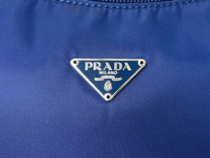 極美品 PRADA プラダ ハンドバッグ MV515 ホーボー ミニバッグポーチ 三角ナイロン ブルー シルバー金具 中古 66549 