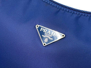 極美品 PRADA プラダ ハンドバッグ MV515 ホーボー ミニバッグポーチ 三角ナイロン ブルー シルバー金具 中古 66549 