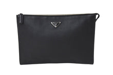 Load image into Gallery viewer, PRADA プラダ クラッチバッグ 2VN014 トライアングルプレート レザー シルバー金具 ブラック 美品 中古 66551