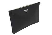 Load image into Gallery viewer, PRADA プラダ クラッチバッグ 2VN014 トライアングルプレート レザー シルバー金具 ブラック 美品 中古 66551
