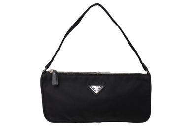 PRADA プラダ ワンショルダーバッグ アクセサリーポーチ トライアングルロゴ ナイロン ブラック シルバー金具 美品 中古 66552 