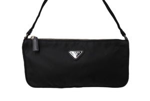 PRADA プラダ ワンショルダーバッグ アクセサリーポーチ トライアングルロゴ ナイロン ブラック シルバー金具 美品 中古 66552 