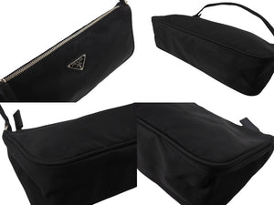 PRADA プラダ ワンショルダーバッグ アクセサリーポーチ トライアングルロゴ ナイロン ブラック シルバー金具 美品 中古 66552 