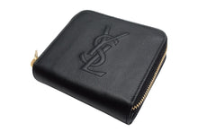 画像をギャラリービューアに読み込む, YVES SAINT LAURENT イヴサンローラン ラウンドファスナー コンパクトウォレット 568985 財布 レザー ブラック 美品 中古 66555 