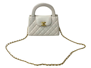 極美品 CHANEL シャネル マトラッセ ミニショッピングバッグ ランダム番台 シャイニーエイジドカーフスキン ホワイト 中古 66565