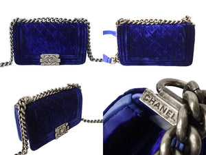 CHANEL シャネル ボーイシャネル チェーンショルダーバッグ20 17番台 A67085 ベロア レザー ブルー アンティークシルバー 美品 中古 66566