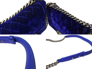 CHANEL シャネル ボーイシャネル チェーンショルダーバッグ20 17番台 A67085 ベロア レザー ブルー アンティークシルバー 美品 中古 66566