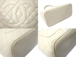 CHANEL シャネル 復刻トートバッグ ハンドバッグ ココマーク 6番台 キャビアスキン アイボリー ゴールド金具 良品 中古 66573
