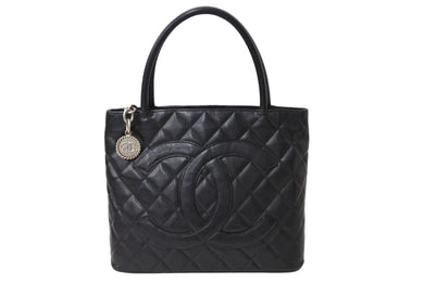 CHANEL シャネル 復刻トート トートバッグ 10番台 ココマーク カーフスキン キルティング ブラック シルバー金具 美品 中古 66575