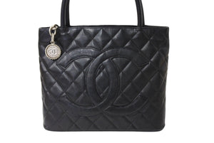CHANEL シャネル 復刻トート トートバッグ 10番台 ココマーク カーフスキン キルティング ブラック シルバー金具 美品 中古 66575