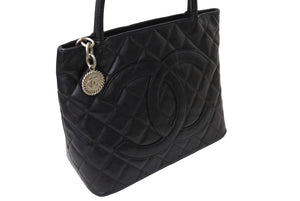 CHANEL シャネル 復刻トート トートバッグ 10番台 ココマーク カーフスキン キルティング ブラック シルバー金具 美品 中古 66575