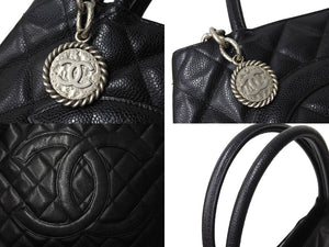CHANEL シャネル 復刻トート トートバッグ 10番台 ココマーク カーフスキン キルティング ブラック シルバー金具 美品 中古 66575