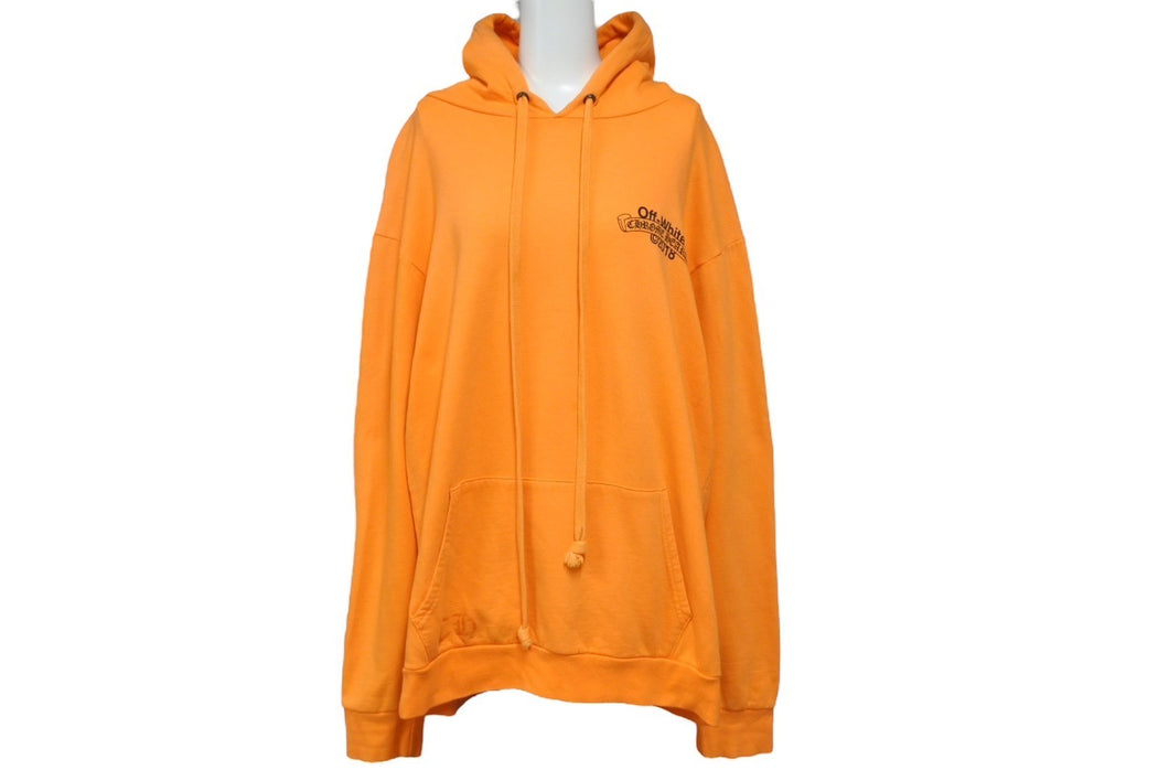 CHROME HEARTS クロムハーツ OFF-WHITE オフホワイト ロゴバックプリントプルオーバーパーカー オレンジ XL 美品 中古 66593