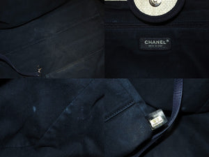 CHANEL シャネル ドーヴィルGM チェーン トートバッグ ハンドバッグ 25番台 ココマーク ホワイト ネイビー 美品 中古 66604