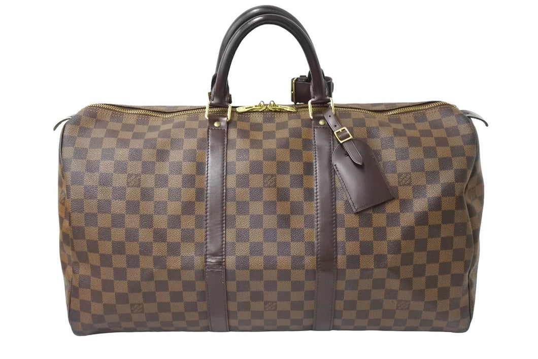 LOUIS VUITTON ルイヴィトン キーポル50 ボストンバッグ N41427 ダミエキャンバス レザー ブラウン 美品 中古 66620