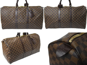 LOUIS VUITTON ルイヴィトン キーポル50 ボストンバッグ N41427 ダミエキャンバス レザー ブラウン 美品 中古 66620