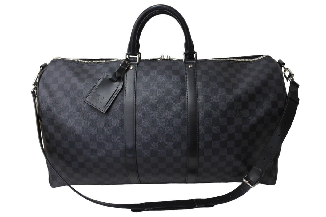 LOUIS VUITTON ルイヴィトン キーポルバンドリエール55 ボストンバッグ N41413 ダミエグラフィット キャンバス ブラック 美品 中古 66622