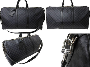 LOUIS VUITTON ルイヴィトン キーポルバンドリエール55 ボストンバッグ N41413 ダミエグラフィット キャンバス ブラック 美品 中古 66622