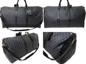 LOUIS VUITTON ルイヴィトン キーポルバンドリエール55 ボストンバッグ N41413 ダミエグラフィット キャンバス ブラック 良品 中古 66623