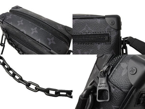 極美品 LOUIS VUITTON ルイヴィトン モノグラム エクリプス ミニソフトトランク ショルダーバッグ M44735 ブラック 中古 66632