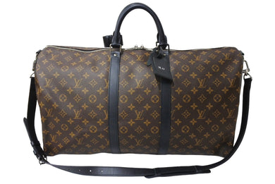 極美品 LOUIS VUITTON ルイヴィトン キーポルバンドリエール55 ボストンバッグ M56714 モノグラムマカサー ブラウン ブラック 中古 66633
