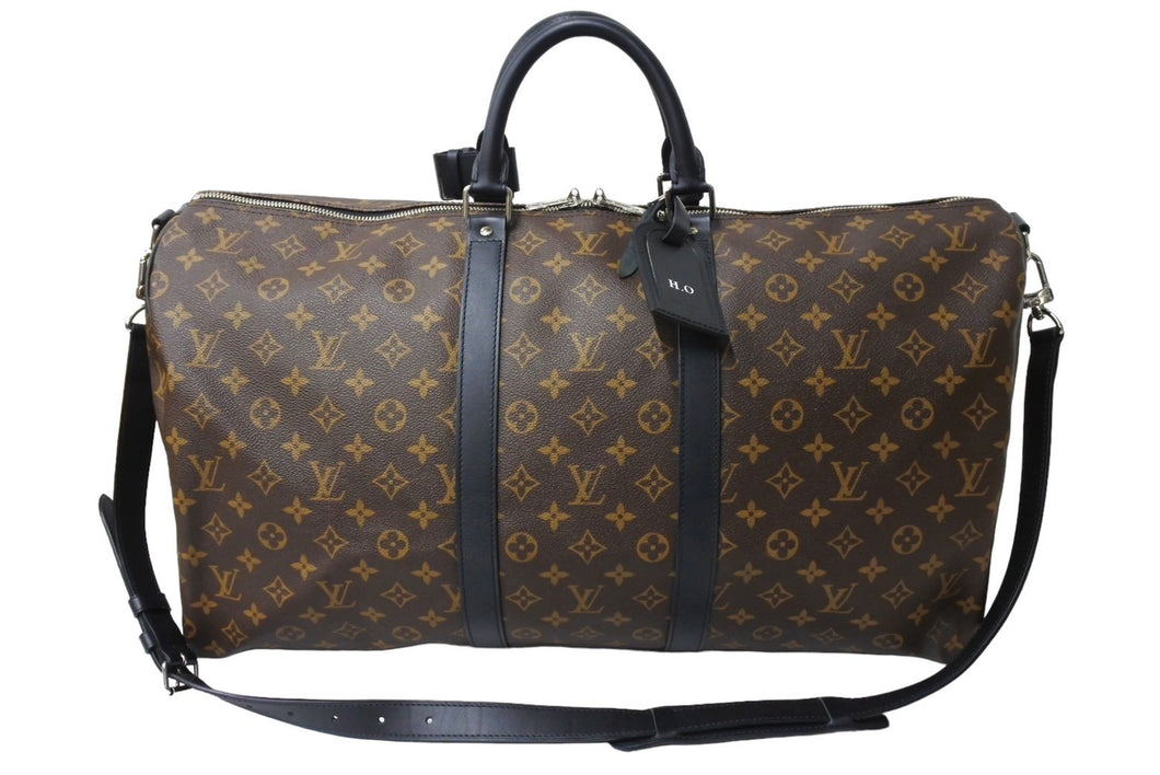 極美品 LOUIS VUITTON ルイヴィトン キーポルバンドリエール55 ボストンバッグ M56714 モノグラムマカサー ブラウン ブラック 中古 66633