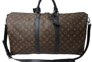 極美品 LOUIS VUITTON ルイヴィトン キーポルバンドリエール55 ボストンバッグ M56714 モノグラムマカサー ブラウン ブラック 中古 66633