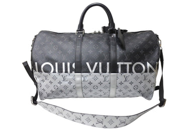 LOUIS VUITTON ルイヴィトン キーポル バンドリエール50 ボストンバッグ M43817 モノグラムスプリット ブラック シルバー 美品 中古 66634