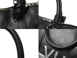 LOUIS VUITTON ルイヴィトン キーポル バンドリエール50 ボストンバッグ M43817 モノグラムスプリット ブラック シルバー 美品 中古 66634