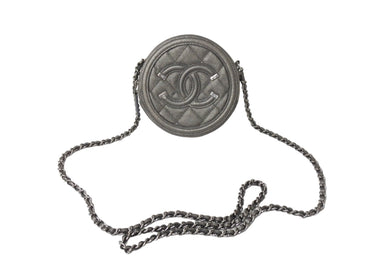 極美品 CHANEL シャネル CCフィグリー チェーン ショルダーバッグ 26番台 グレー キャビアスキン シルバー金具 ココマーク ロゴ 中古 66637
