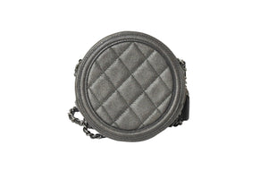 極美品 CHANEL シャネル CCフィグリー チェーン ショルダーバッグ 26番台 グレー キャビアスキン シルバー金具 ココマーク ロゴ 中古 66637