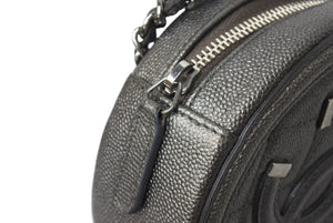 極美品 CHANEL シャネル CCフィグリー チェーン ショルダーバッグ 26番台 グレー キャビアスキン シルバー金具 ココマーク ロゴ 中古 66637