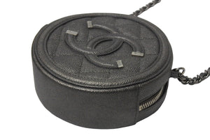 極美品 CHANEL シャネル CCフィグリー チェーン ショルダーバッグ 26番台 グレー キャビアスキン シルバー金具 ココマーク ロゴ 中古 66637