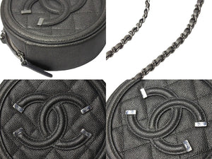 極美品 CHANEL シャネル CCフィグリー チェーン ショルダーバッグ 26番台 グレー キャビアスキン シルバー金具 ココマーク ロゴ 中古 66637